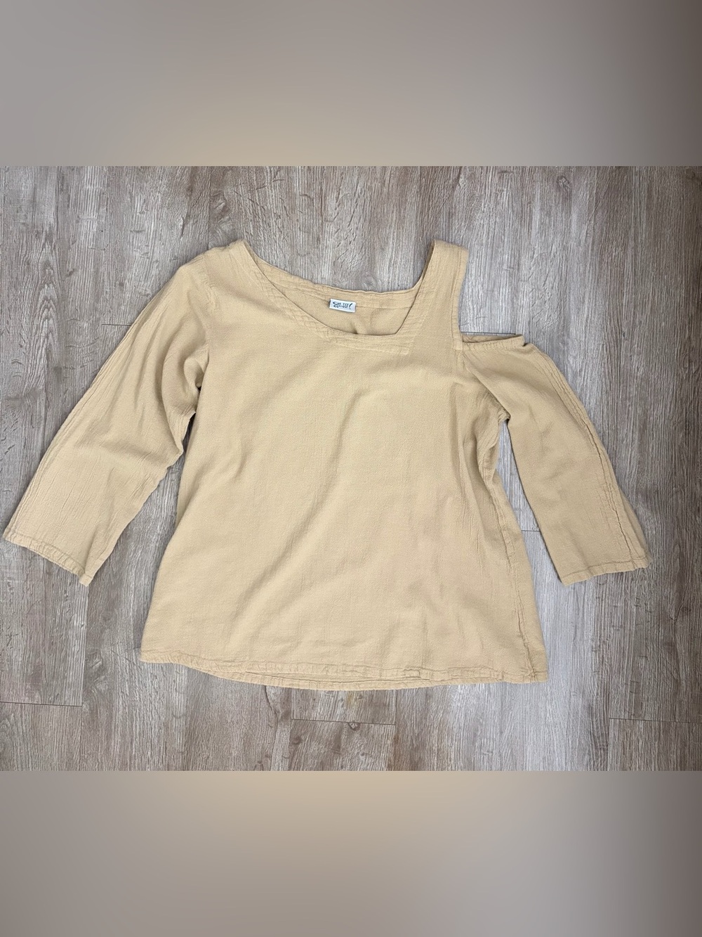 Oh My Gauze! Tan Cold Shoulder Top 3/4 Sleeve Cotton Size 1